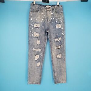 IVIVI Cropped Jeans Women's Size Medium Distressed Beads